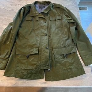 Hunter green utility jacket.